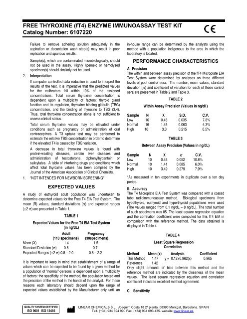 FREE THYROXINE (fT4) ENZYME IMMUNOASSAY TEST ... - Linear