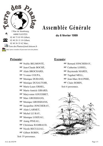 Assemblée Générale 1998 du 6 février 1999 - Terre des Plantes