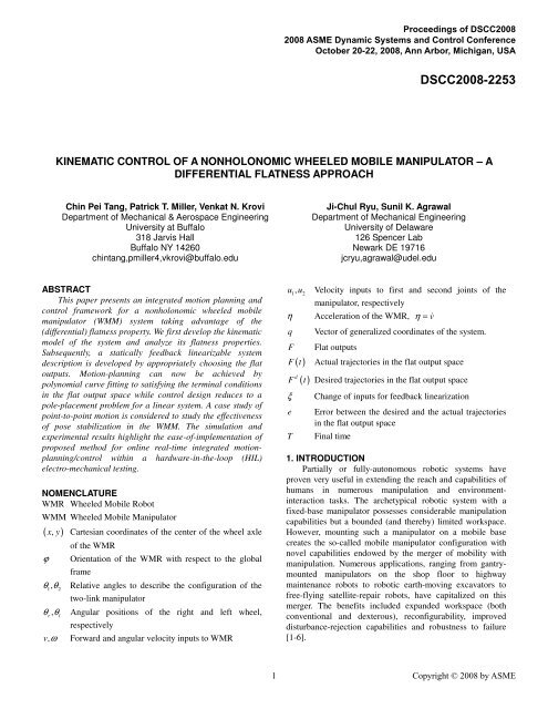 Kinematic Control of a Nonholonomic Wheeled Mobile Manipulator ...