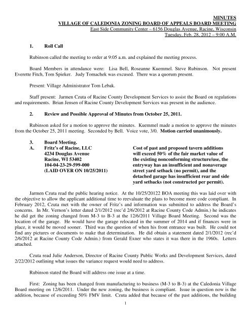 Board of Appeals Minutes 02/28/2012 - Village of Caledonia