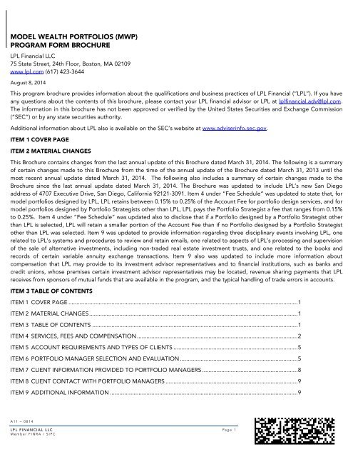 Model Wealth Portfolios (MWP) - LPL Financial