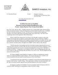 GAMCO Investors To Establish Research And Investment ... - Gabelli