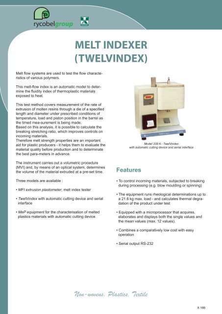 MELT INDEXER (TWELVINDEX) - Garello & De Giosa snc