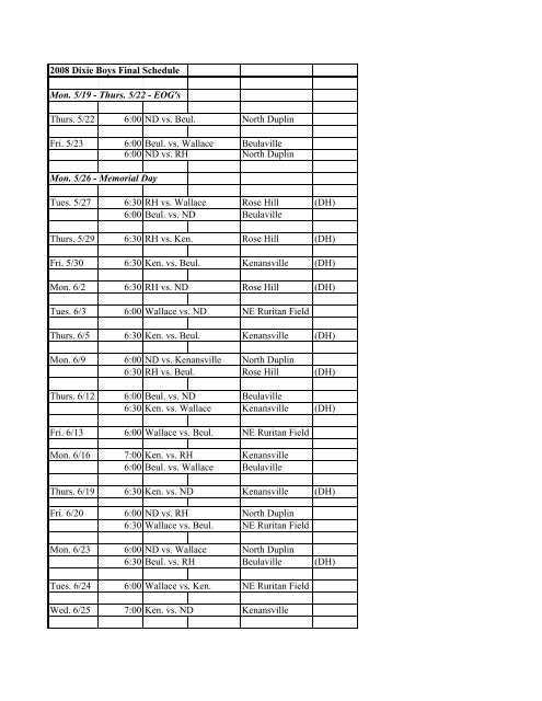 Final Schedule - Duplin County