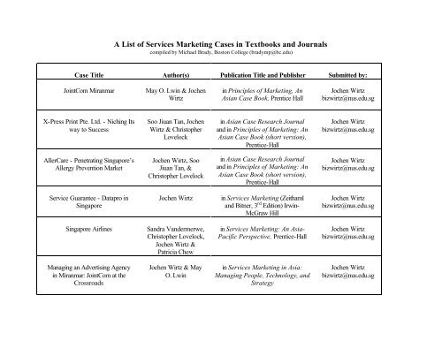 A List of Services Marketing Cases in Textbooks and ... - Gremler.net