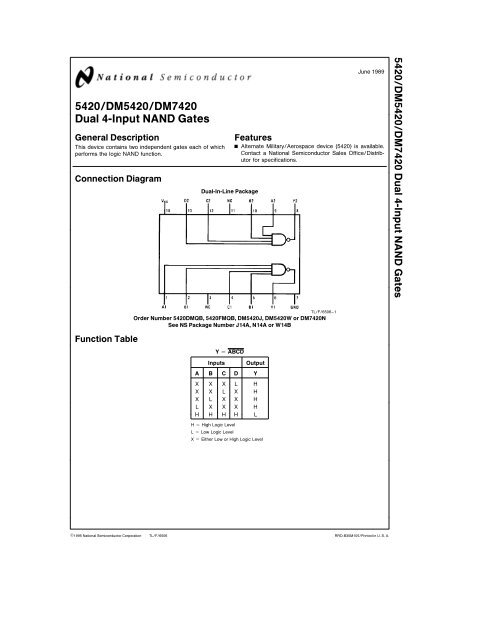 5420/DM5420/DM7420 Dual 4-Input NAND Gates