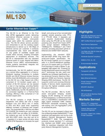 Actelis® ML 130 Datasheet - Advanced Traffic Products