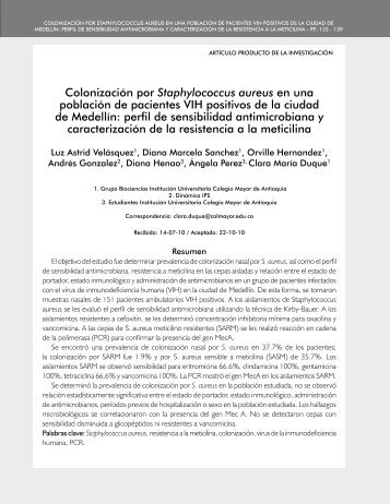 Colonización por Staphylococcus aureus en una población de ...