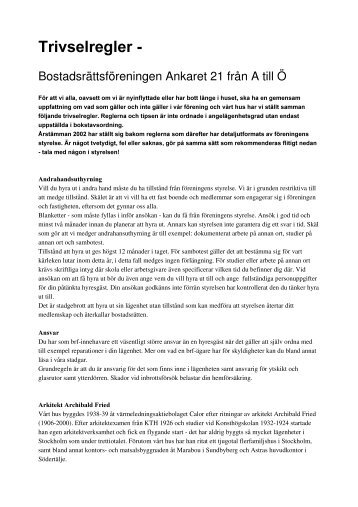 Trivselregler - Brf Ankaret 21