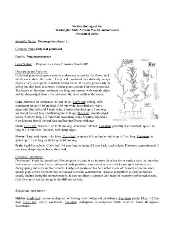 written findings of the - Washington State Noxious Weed Control Board