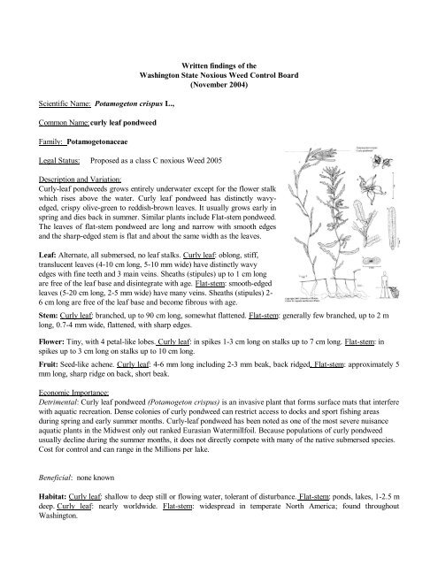 written findings of the - Washington State Noxious Weed Control Board