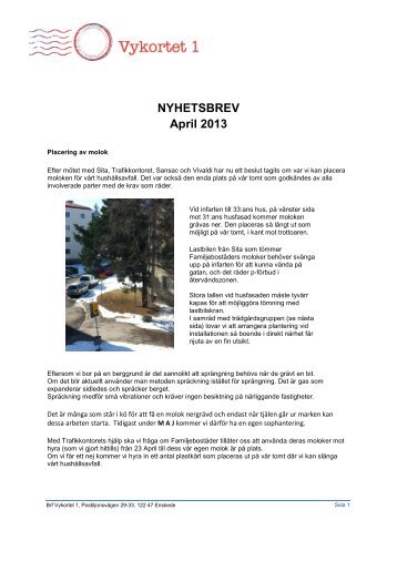 2013 04 Nyhetsbrev v 1.0.pdf - Brf Vykortet 1