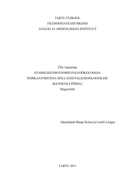 MA-thesis Palaeoecology, Faculty of Archaeology, Leiden University