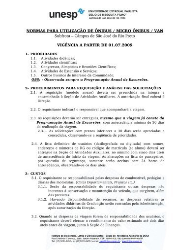 NORMAS PARA UTILIZAÃÃO DE ÃNIBUS / MICRO ... - Unesp