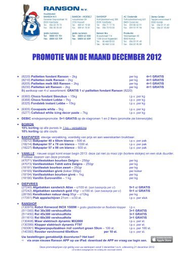 PROMOTIE VAN DE MAAND DECEMBER 2012 - Ranson