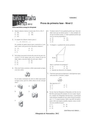 Prova da primeira fase nÃ­vel 2.pmd - Unesp