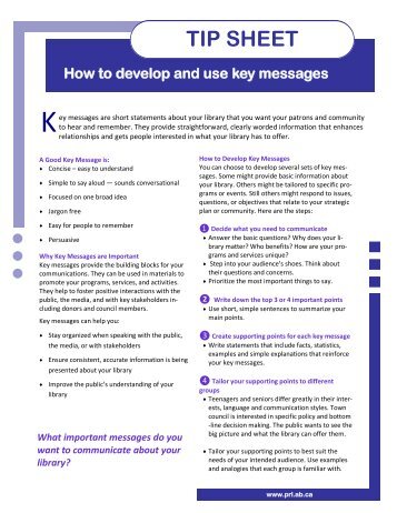 How to develop and use key messages - Parkland Regional Library