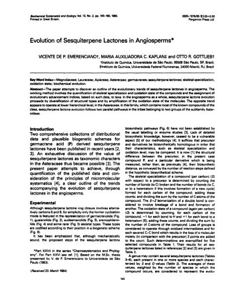 Evolution of Sesquiterpene Lactones in Angiosperms*