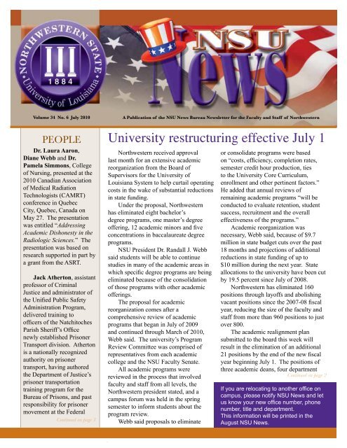 NSU News July 20101 - Northwestern State University