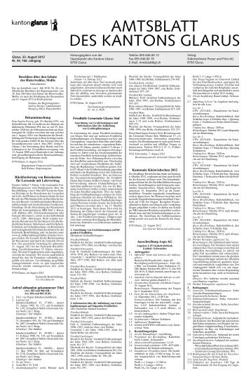 Amtsblatt des Kantons Glarus, 23.8.2012 - Glarus24.ch