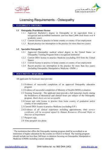 Licensing Requirements - Osteopathy - Dubai Health Authority