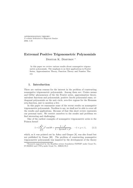 Extremal Positive Trigonometric Polynomials - CiteSeerX