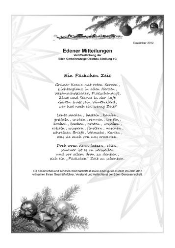 Edener Mitteilungen, Dezember 2012 - Eden-Stiftung