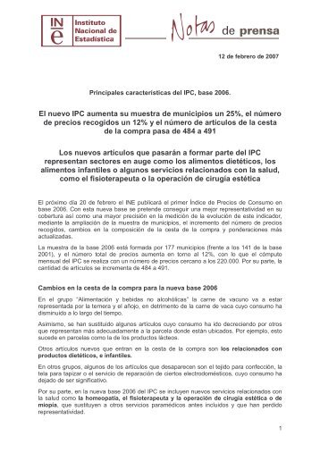 Nota de prensa sobre cambio base 2006 - Instituto Nacional de ...