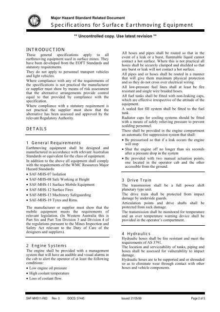 Specifications for Surface Earthmoving Equipment ... - MIRMgate