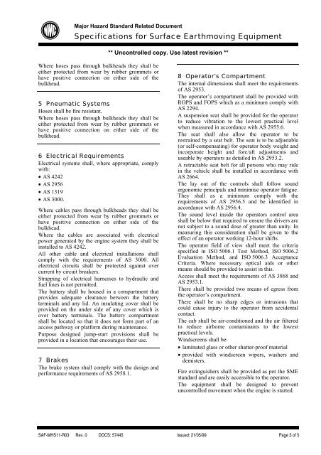 Specifications for Surface Earthmoving Equipment ... - MIRMgate