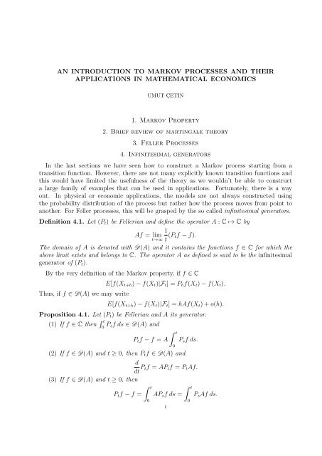 Lecture Notes on Infinitesimal Generators - LSE Statistics - London ...