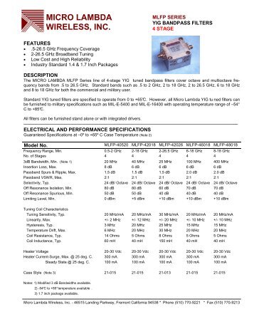 MLFP 4 Stage Filter Data Sheet - Admiral Microwaves Ltd