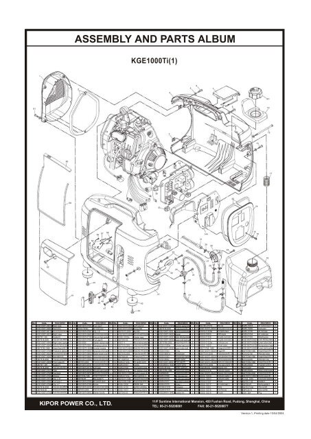 ASSEMBLY AND PARTS ALBUM - Kipor Power Systems