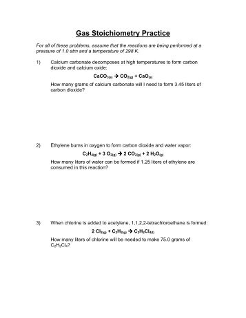 Gas Stoichiometry Worksheet