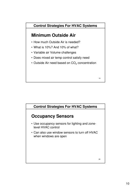 CONTROL STRATEGIES FOR HVAC SYSTEMS