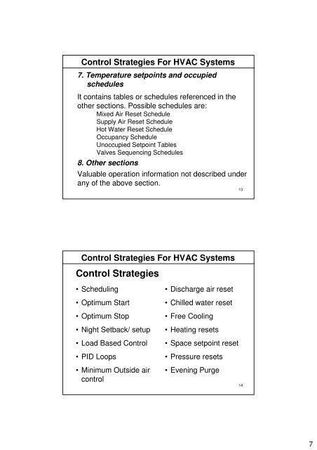 CONTROL STRATEGIES FOR HVAC SYSTEMS