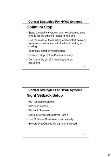 CONTROL STRATEGIES FOR HVAC SYSTEMS