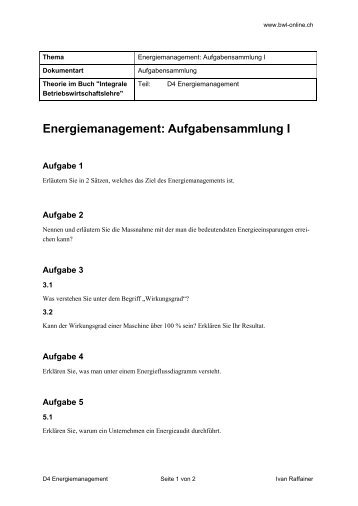 Aufgabensammlung I - BWL-Online