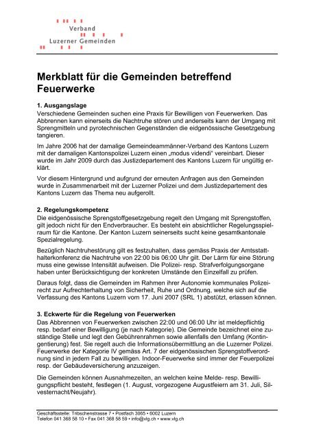 Merkblatt fÃ¼r die Gemeinden betreffend Feuerwerke - VLG