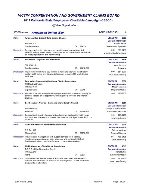 AFF) Approved List by PCFD 2011 - California Victim