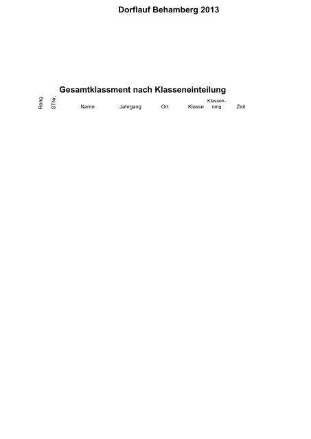Dorflauf Behamberg 2013 Gesamtklassment nach Klasseneinteilung