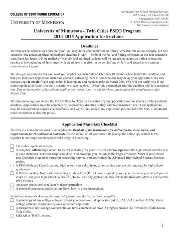 University of Minnesota - Twin Cities PSEO Program 2013-2014 ...