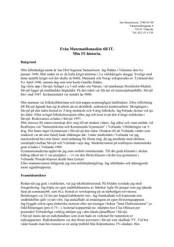 FrÃ¥n Matematikmaskin till IT. Min IT-historia. - Tekniska museet