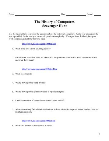 The History of Computers Scavenger Hunt