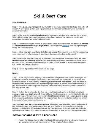 Ski & Boot Care - Fall Line Ski Club