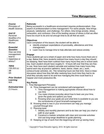 Time Management - Health Science Technology Education