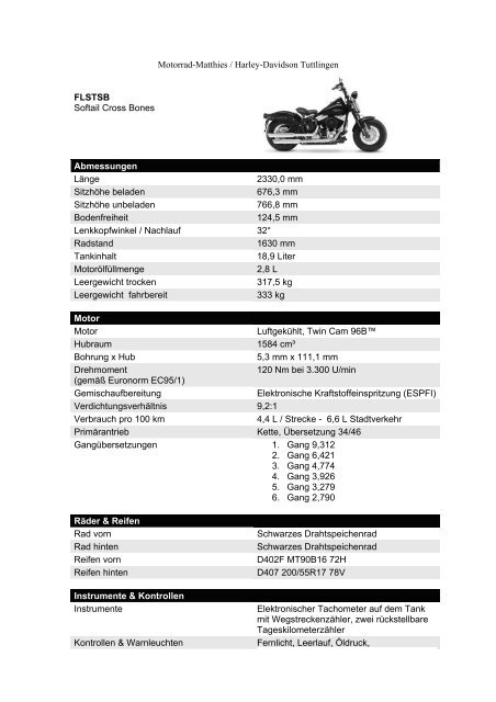 Motorrad-Matthies / Harley-Davidson Tuttlingen FLSTSB Softail ...