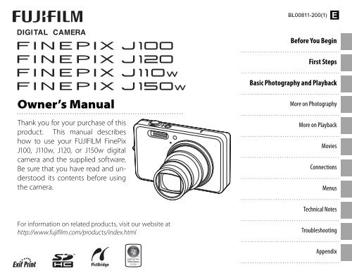 FINEPIX J100/J120/J110w/J150w Owner's Manual - Fujifilm