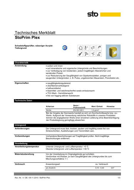 Technisches Merkblatt StoPrim Plex (pdf) - superhaus.de