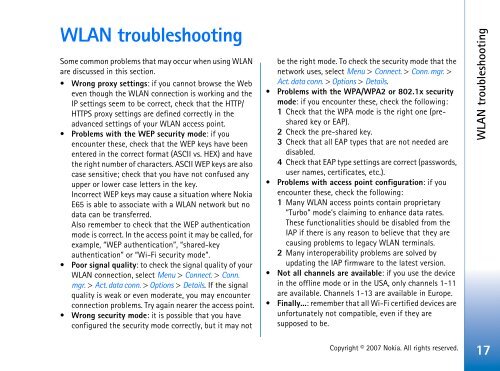 Nokia E65 Using WLAN